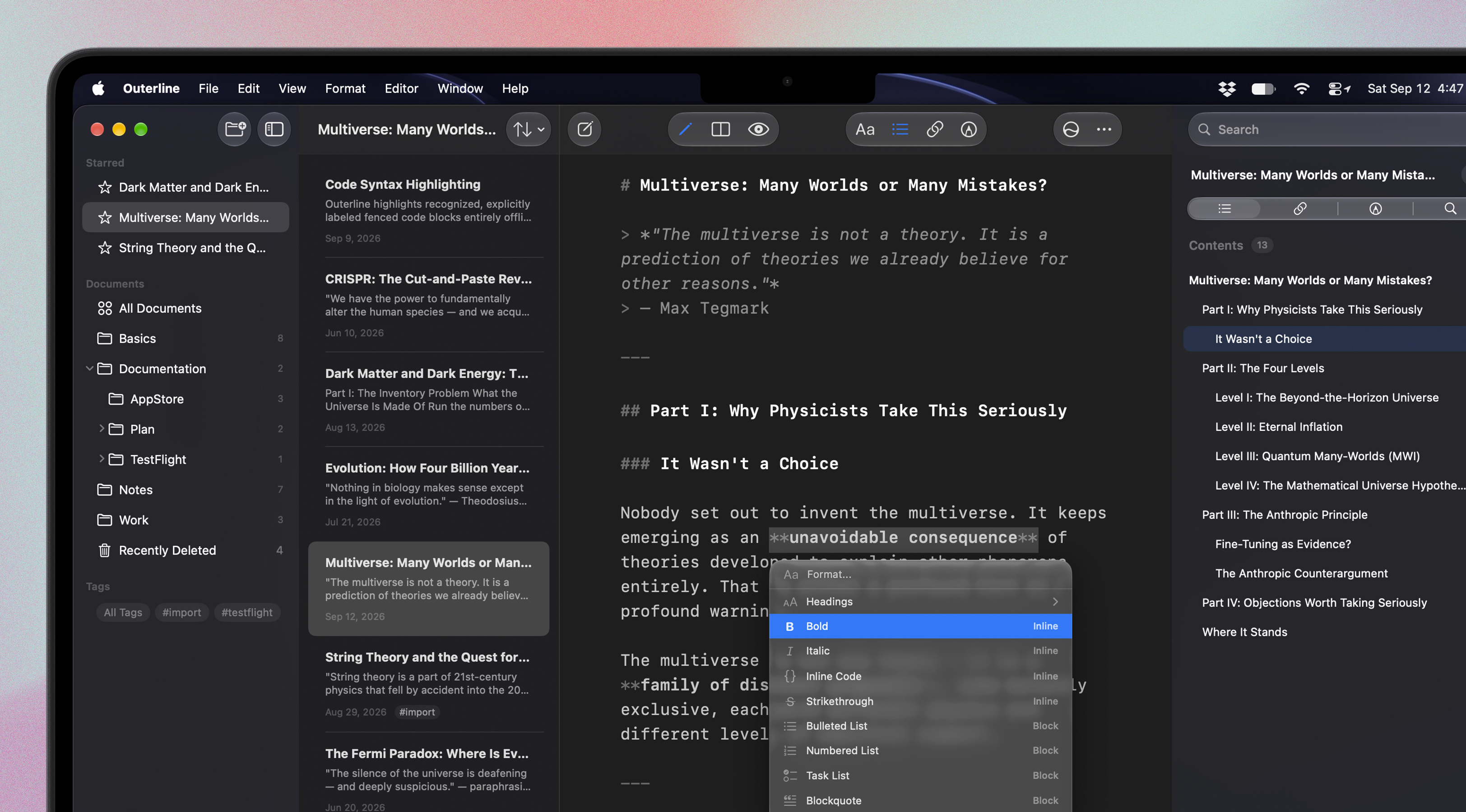 Outerline’s Markdown editor